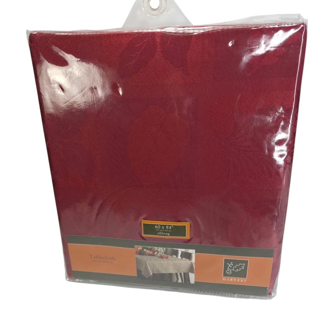 Harvest Melody Tablecloth Rusty Red Leaf Damask Oblong 60x84 Thanksgiving New